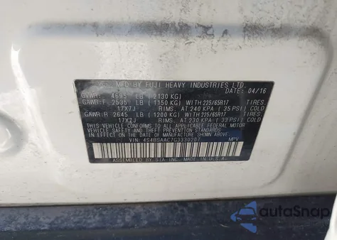 2016 Subaru Outback 2.5I from USA, damaged, VIN 4S4BSAAC7G3330207